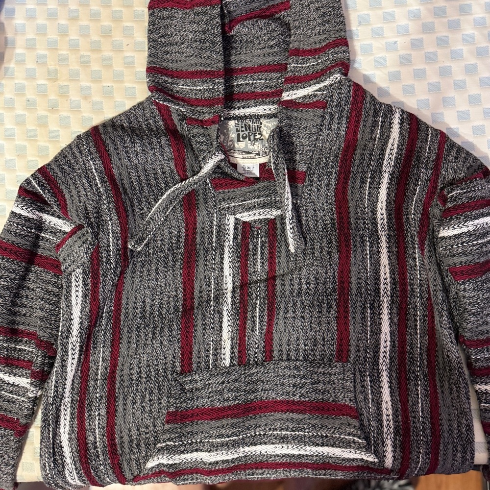 Love Tree Men's Gray and Red Striped Hoodie Sweater